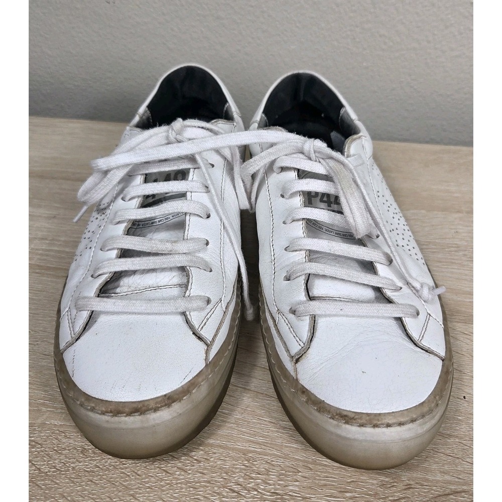 P448 White Leather Platform‎ Sneakers Women's Lace Up Casual Shoes Gum Sole
